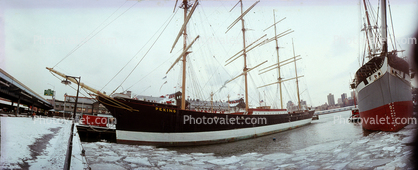 Peking Sailing Ship, Panorama, Wavertree, iron-hulled sailing ship, South Street Seaport museum, Manhattan