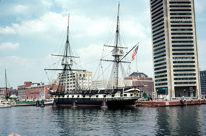USS Constellation, 3-masted wooden ship, Baltimore Inner Harbor, USN, United States Navy