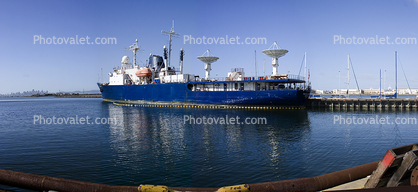 MV Pacific Collector, DOD Missile Defense Agency's Missile Instrumentation Ship, Radio Dish, Communications, Dock, Panorama, IMO: 7738474