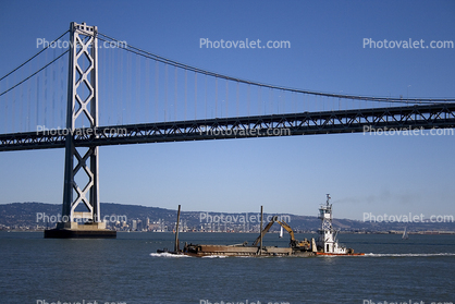 Pusher Tugboat, Barge, San Francisco Oakland Bay Bridge