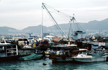 Boat City, Crane, Hong Kong Harbor, 1982, 1980s