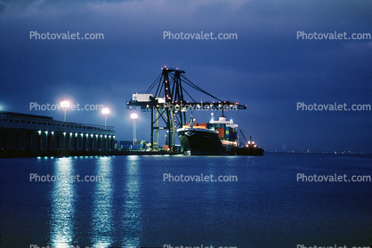 Charlotte Lykes, San Francisco Bay, California, Gantry Crane, Dock, Harbor, Lykes Lines, IMO:	6821676, night