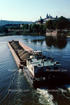 barge, Vltava River, Prague