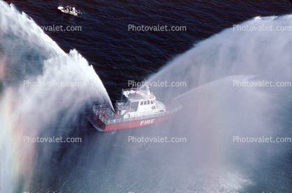 Fireboat Spraying Water, redhull, redboat