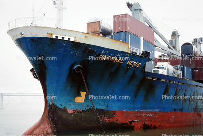 Anchor Chain, Anchored, Harbor, National Honor Containership, IMO: 7915242