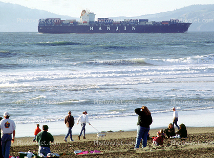 Hanjin Line, Marin Headlands, Baker Beach, Pacific Ocean, Waves, People, Ocean-Beach