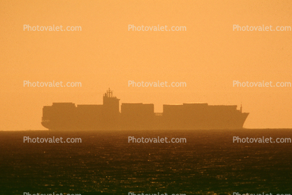Container Ship, sunset, Pacific Ocean
