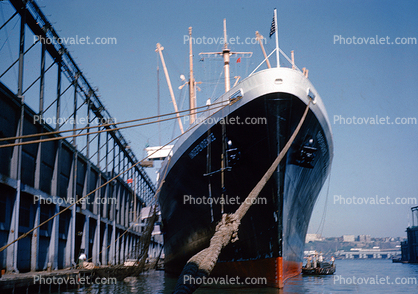 Independence Cargo Ship, Bow, Rope, harbor, dock, August 1952