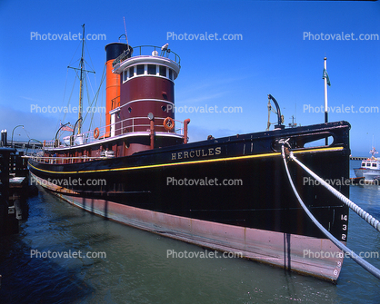 Tugboat, Hercules Tugboat, Hyde Street Pier, Fishermans Wharf, Dock, Harbor