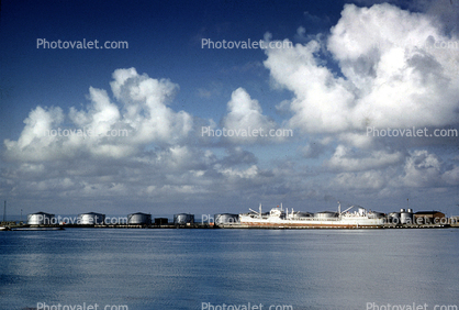 La Havre, Oil Tanker, Tanks, Dock, Docked, Cumulus Clouds, Harbor, 1959, 1950s