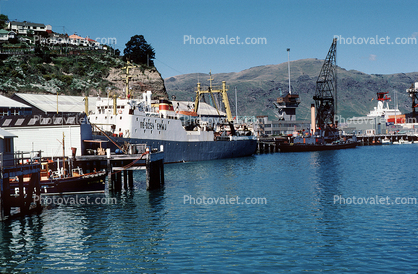 EMWJ, NB-0254, Lyttelton Harbor, Dock, crane, waterfront, 1984, 1980s