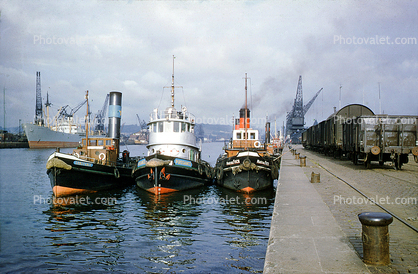 Tugboats, River Seine, Constance, Puissance, head-on, towboat, 1955, 1950s