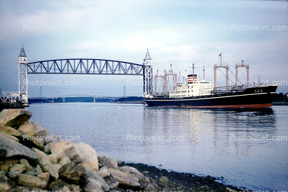 Freighter, Cape Cod Canal, Massachusetts, Cape Cod Canal Railroad Bridge, Lift Bridge,  Bourne
