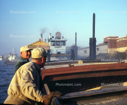 Rice Hopper, docks, loading rice, pusher tug, Peoria Barge Terminal, Illinois River