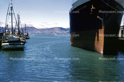 Iran Victory steamship, Sea Star Fishing Boat, Harbor, 1947, 1940s