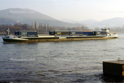 Thomar, CAST, Containers, Barge, Rhine River, (Rhein), Esso Duiesberg, Rheine, Statue of Germania