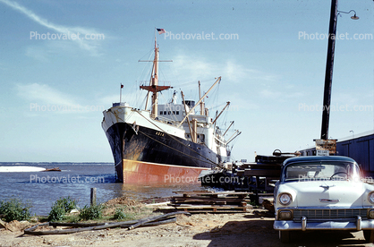 Chevy Bel Air, Cargo Ship, Dock, 1958, 1950s
