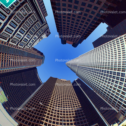 Looking up at Skyscrapers in the sky, Downtown Los Angeles