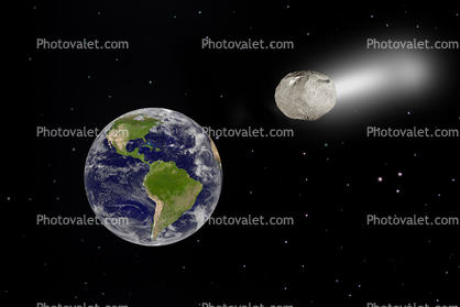 simulated astroid heading towards earth, globe, Pacific Ocean