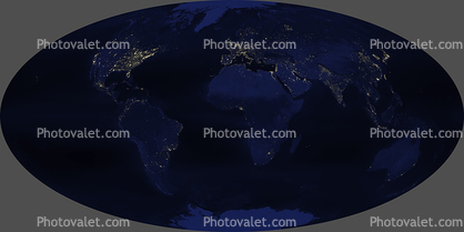The whole Earth as it would appear in the nighttime, World Map, nighttime
