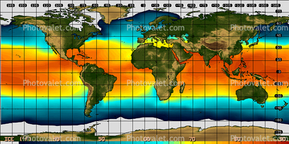 World Map, Ocean Temperatures, Climate Change