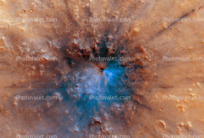 New impact crater on the surface of Mars with blue like ejecta April 2019