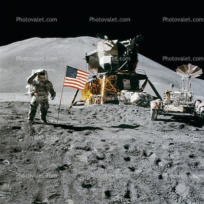 Astronaut Pilot James Irwin, Apollo 15 Lunar Module, Lunar Rover, Salute, Flag, Moonwalk