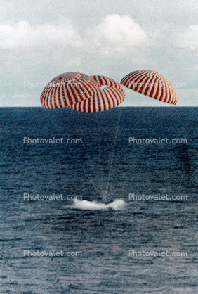 Apollo 13 Command Module (CM) Splashdown, South Pacific Ocean, 12:07:44 p.m. (CST) April 17, 1970