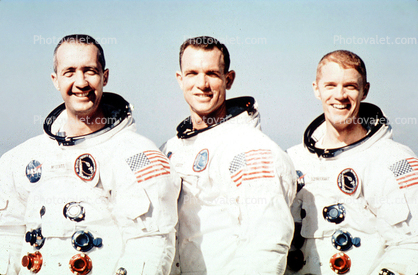 Apollo 9 crew: James McDivitt, David Scott, Russell Schweickart, 1969, 1960s