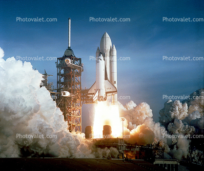 Space Shuttle Columbia, taking-off, launch pad