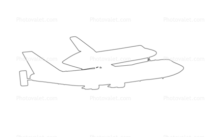 Space Shuttle and Carrier outline, line drawing, 747-100 series