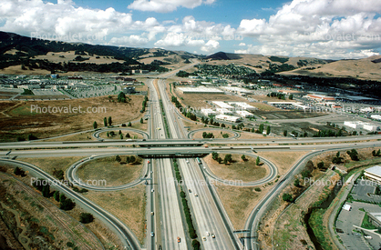 Cloverleaf Interchange, overpass, underpass, freeway, highway, Interstate Highway I-680, I-580, 1 October 1983