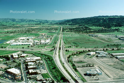 Cloverleaf Interchange, overpass, underpass, freeway, highway, Interstate Highway I-680, I-580, Four-way Interchange, San Ramon
