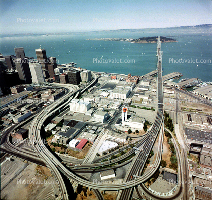 SOMA, waterfront, the Embarcadero, Interstate, Union 76 clock building, tower, Highway I-80