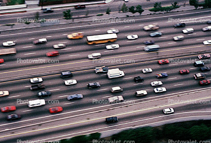 level-C traffic, Interstate Highway I-405, freeway, highway, cars, trucks, buses