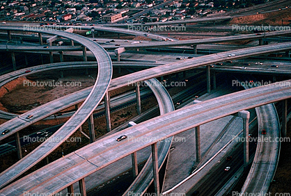Maze, tangle, overpass, underpass, Stack Interchange, Interstate Highway I-110, Freeway, Highway, Interchange, I-105