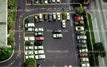 Parking Lot, parked cars, stalls, sedan, arrows, cars, automobiles, vehicles