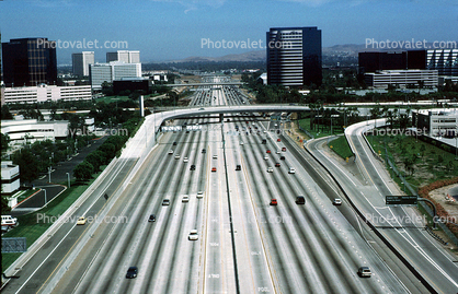 Interstate Highway I-405, Irvine, California, cars, Level-A traffic, buildings, skyline, freeway, cars
