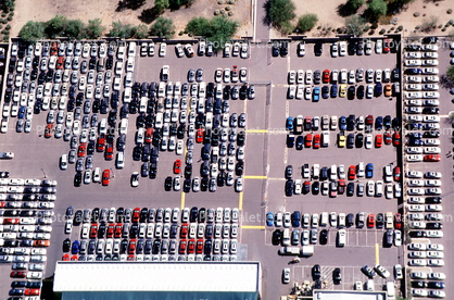 Parking Lot, parked cars, stalls, sedan, automobiles, vehicles