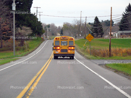 School Bus on the country highway, road, rural, Oswego, New York
