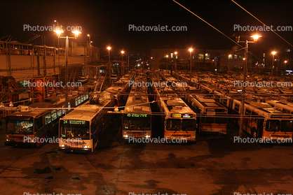 Potrero Bus Barn, sleeping buses, night, nighttime