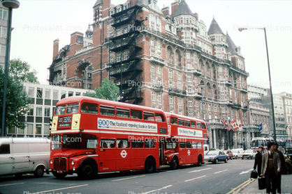 Doubledecker bus, buildings, road, street