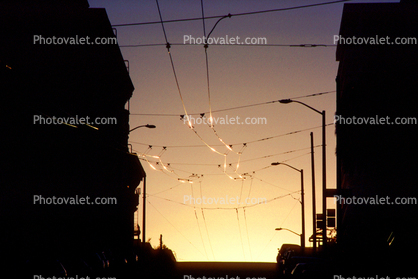 Overhead electric cables, sunset