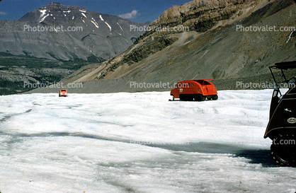 Snow Track, Snowmobile, Columbia Ice Glacier, Icefields, Canada, Tour, 1950s