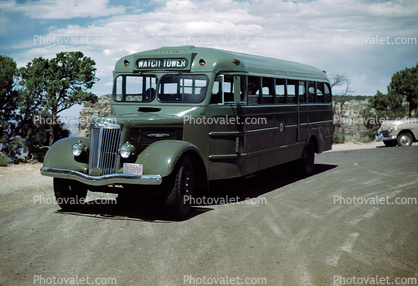 White Tour Bus, Edge of the Grand Canyon, 1950s