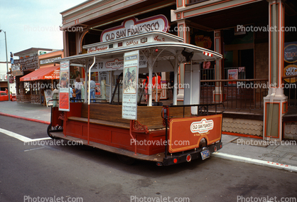 Old San Francisco Trolley Bus, Fisherman's Wharf, unique transportation, 1970s
