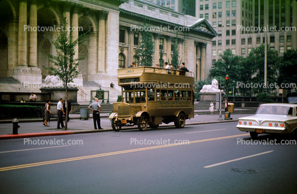 Golden Bus, Chevy Impala, car, street, 1950s
