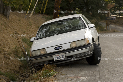 Ford, Stuck in the Ditch, Car, Sedan, Intersection of Bloomfield Road, Sonoma County