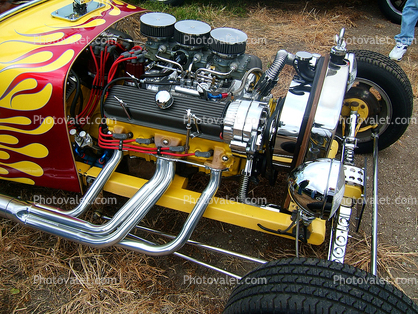 Hot Rod, Ford, Pipes, Reciprocating Engine, Motor