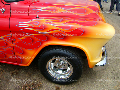 1955 Chevy, Pick-up Truck, Flames, Tire, Wheel, Chevrolet